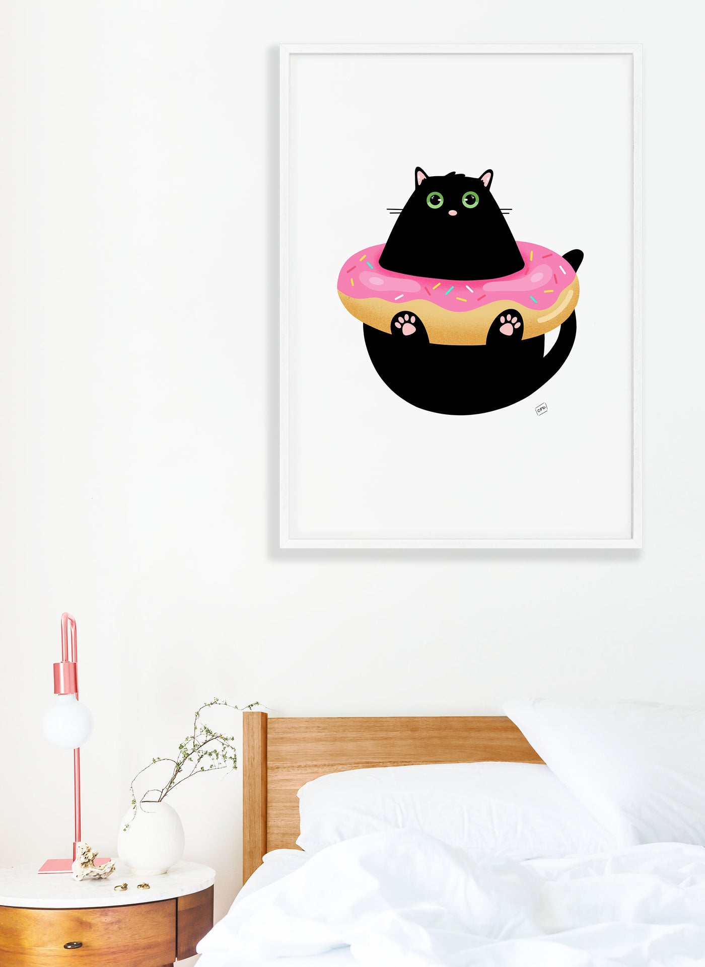 Black Cat Donut Print